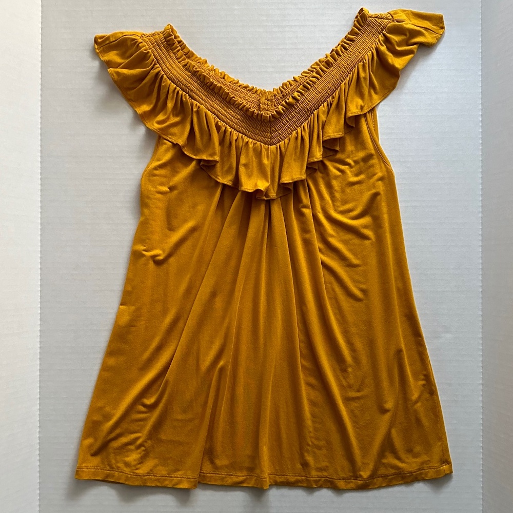 Ann Taylor ruffle smocked v-neck top